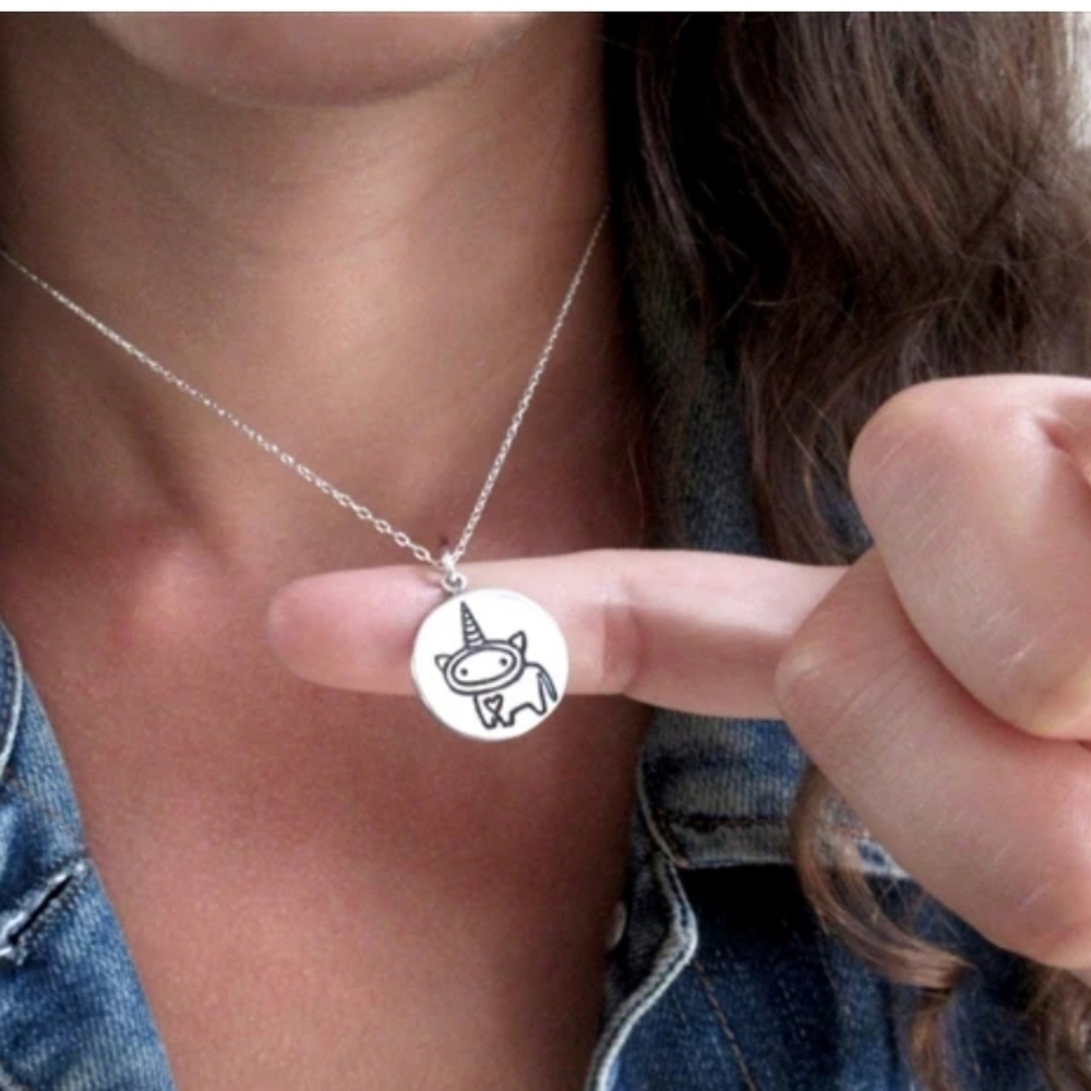 Mark Poulin Sterling Silver I See Unicorns Charm on an Adjustable Silver Chain